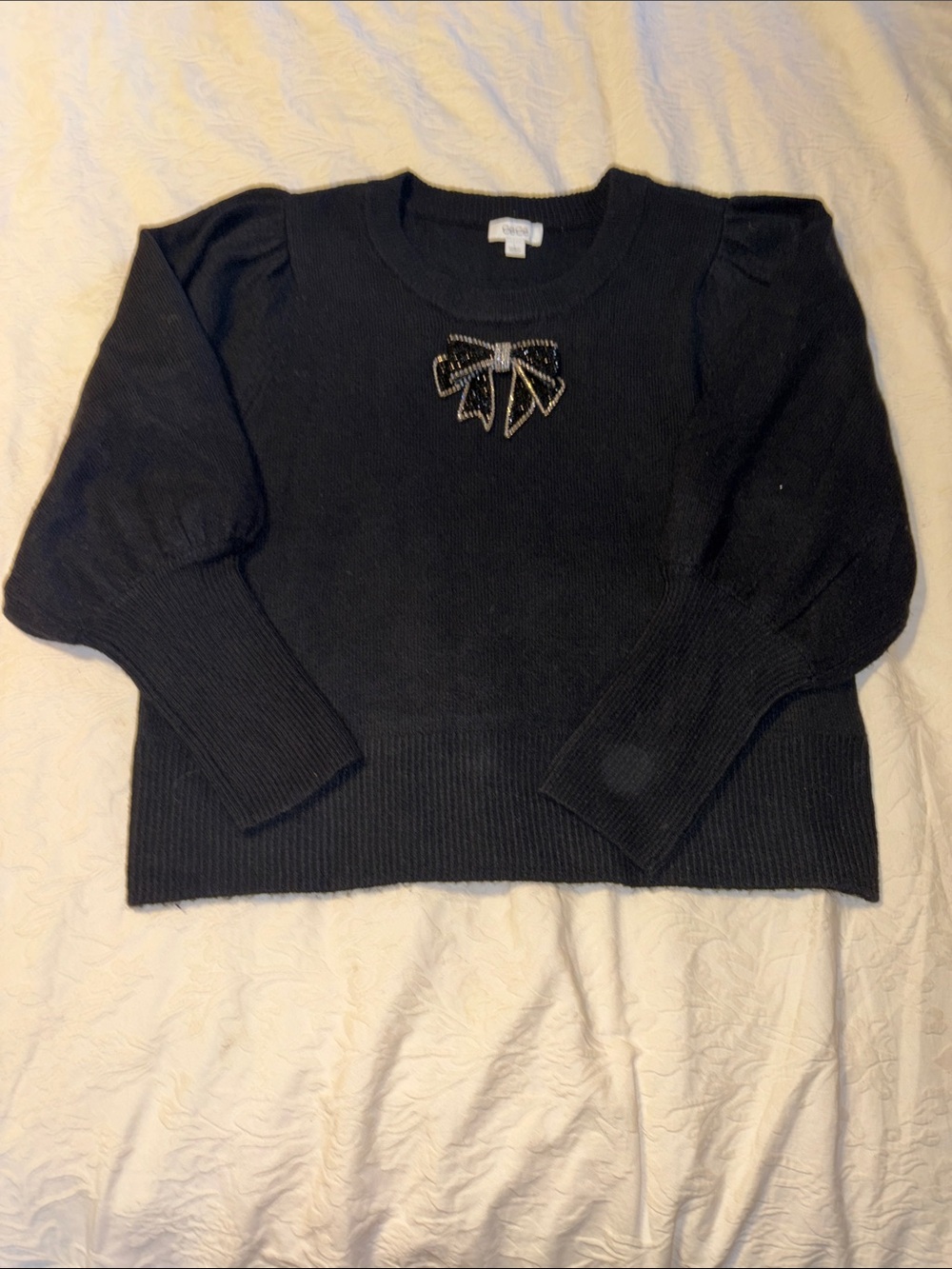 Black Sweater with Embellished Bow